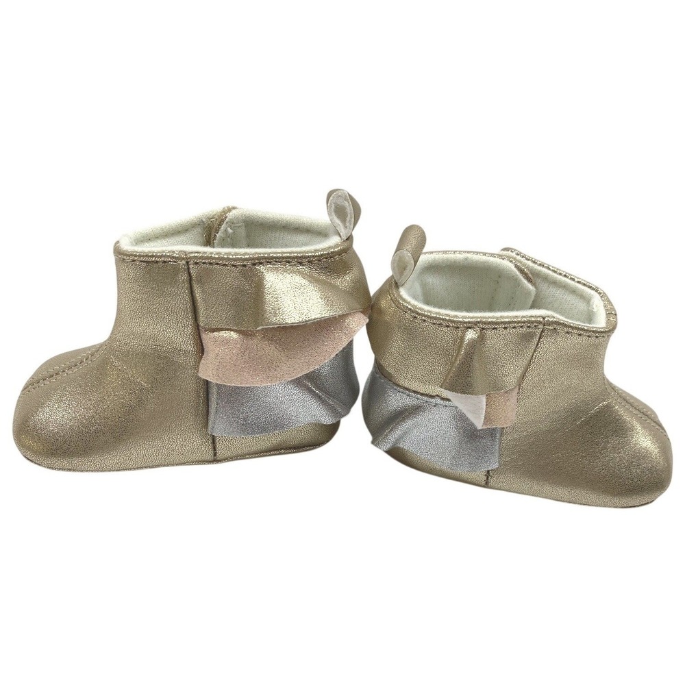 Rising Star Baby Gold Ruffled Boots Round Toe Slip On 3-6 Months